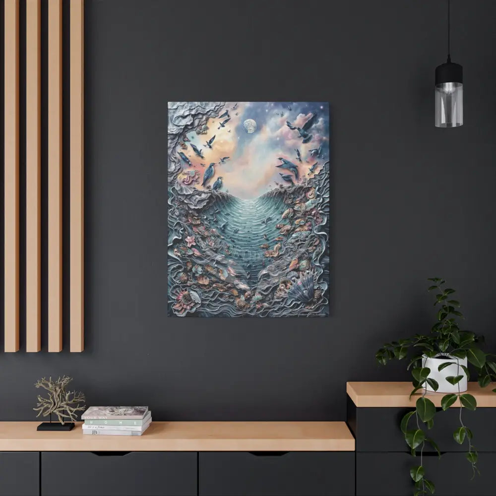 3D Blue Floral Waterfall Canvas — Matte Stretched Wall Art Canvas