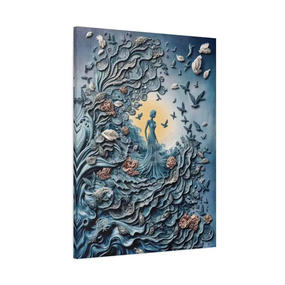 3D Blue Floral Waterfall Canvas — Matte Stretched Wall Art Canvas