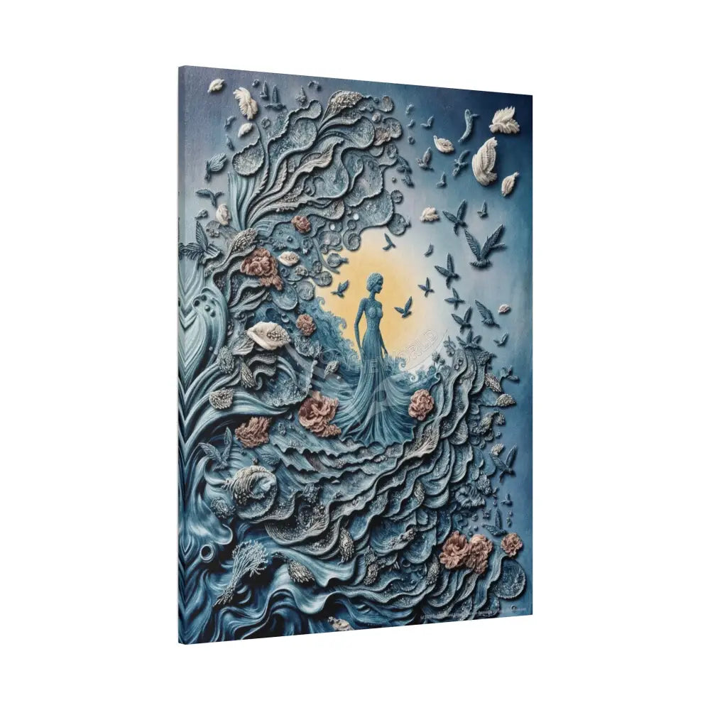 3D Blue Floral Waterfall Canvas — Matte Stretched Wall Art Canvas