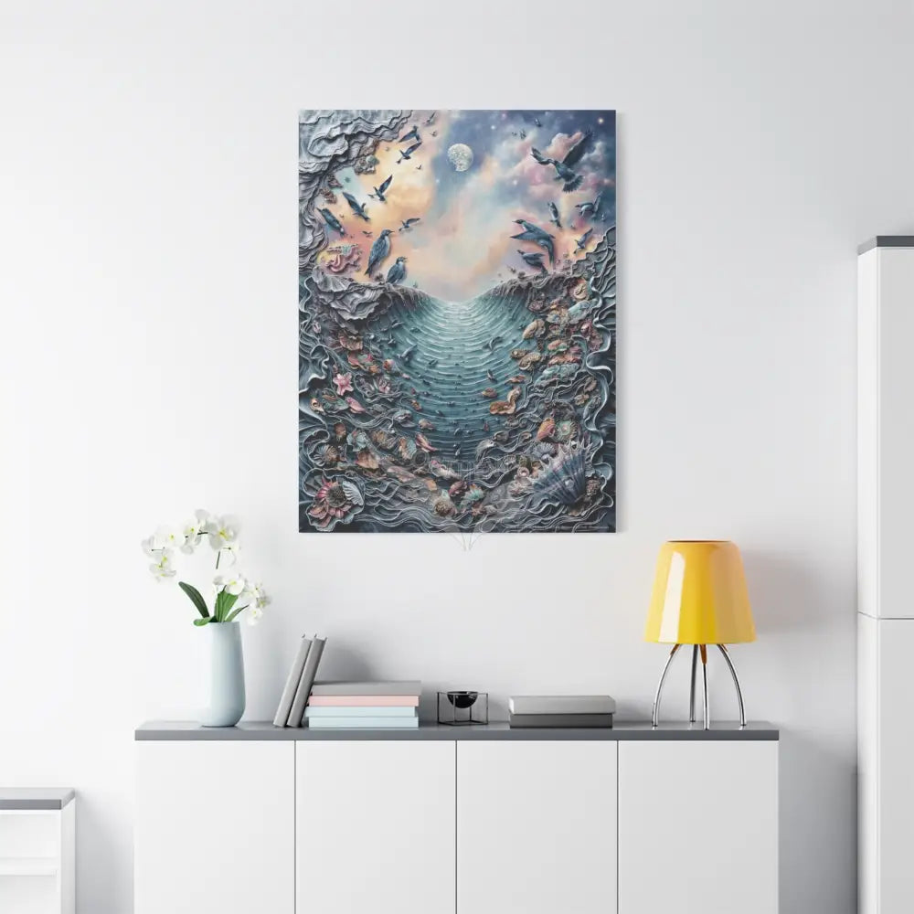3D Blue Floral Waterfall Canvas — Matte Stretched Wall Art Canvas