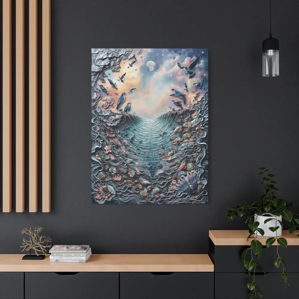 3D Blue Floral Waterfall Canvas — Matte Stretched Wall Art Canvas
