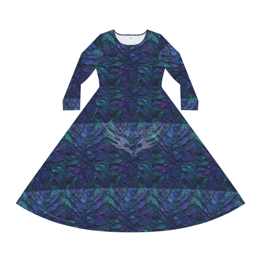 3D Blue & Green Retro Wallpaper Print Dress – Women’s Long Sleeve AOP L All Over Prints