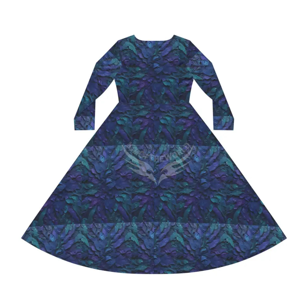 3D Blue & Green Retro Wallpaper Print Dress – Women’s Long Sleeve AOP L All Over Prints