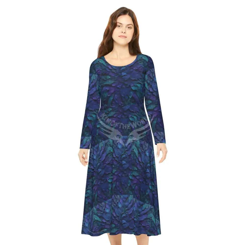3D Blue & Green Retro Wallpaper Print Dress – Women’s Long Sleeve AOP L All Over Prints