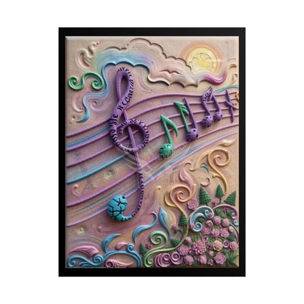 3D Boho Musical Staff Poster — Music Room Wall Art for Music Lovers 18″ x 24″ (Vertical) / Matte Poster