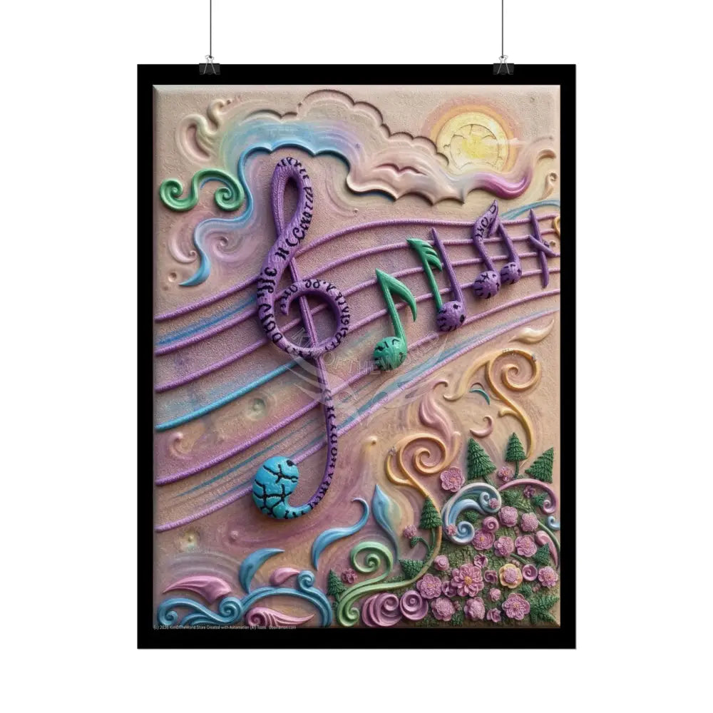 3D Boho Musical Staff Poster — Music Room Wall Art for Music Lovers Poster