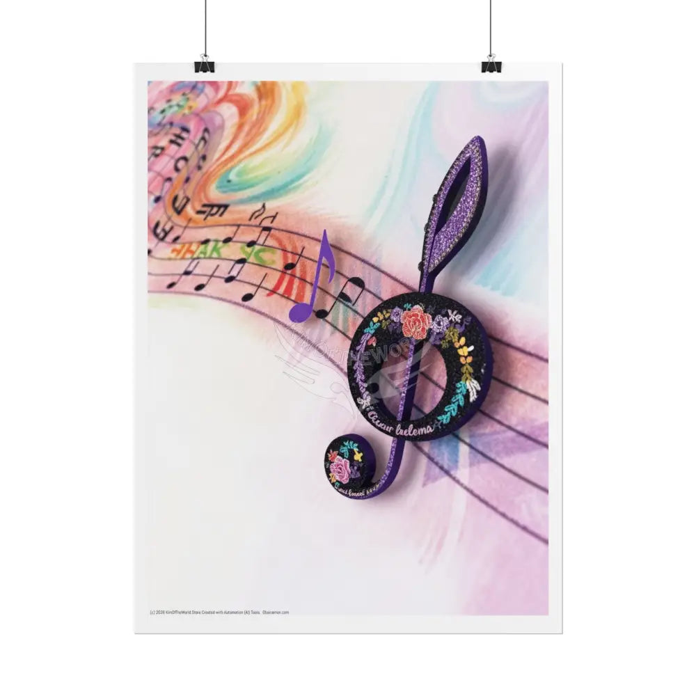 3D Boho Musical Staff Poster — Music Room Wall Art for Music Lovers Poster