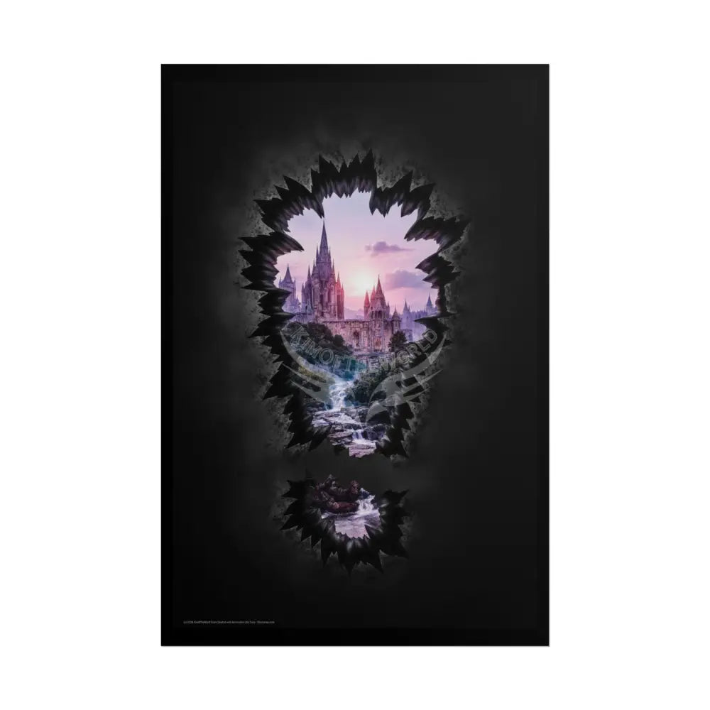 3D Break Out ’!’ Exclamation Point Window to Fantasy Goth Landscape Poster — Colorful Rolled Art Print 20″ x 30″