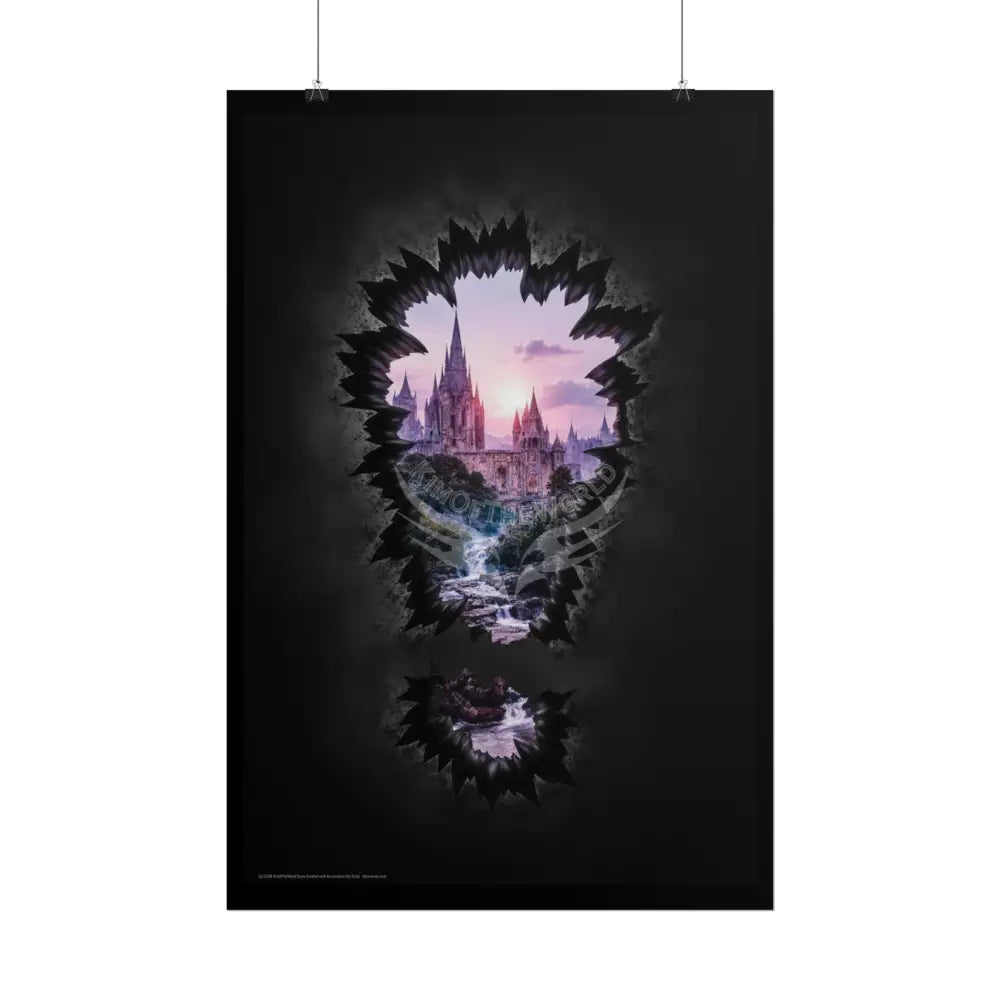3D Break Out ’!’ Exclamation Point Window to Fantasy Goth Landscape Poster — Colorful Rolled Art Print Poster