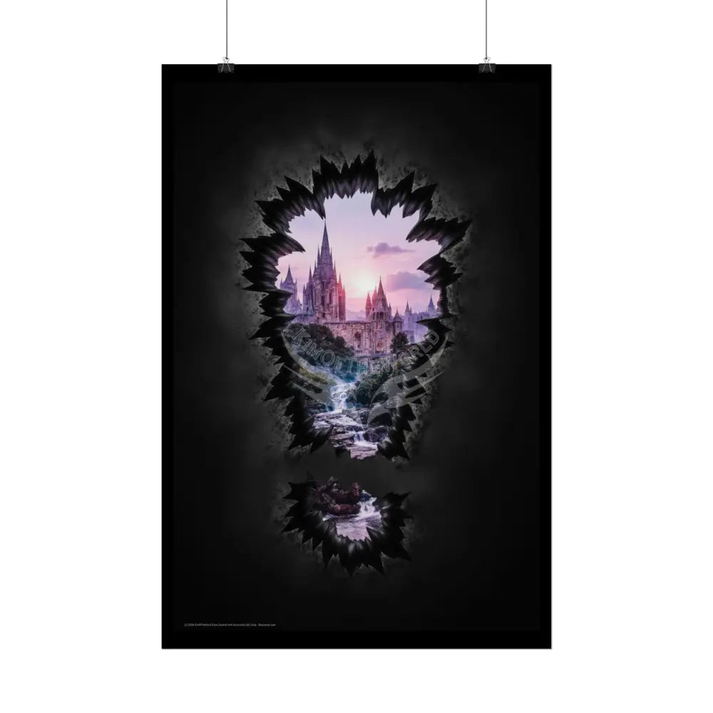 3D Break Out ’!’ Exclamation Point Window to Fantasy Goth Landscape Poster — Colorful Rolled Art Print Poster