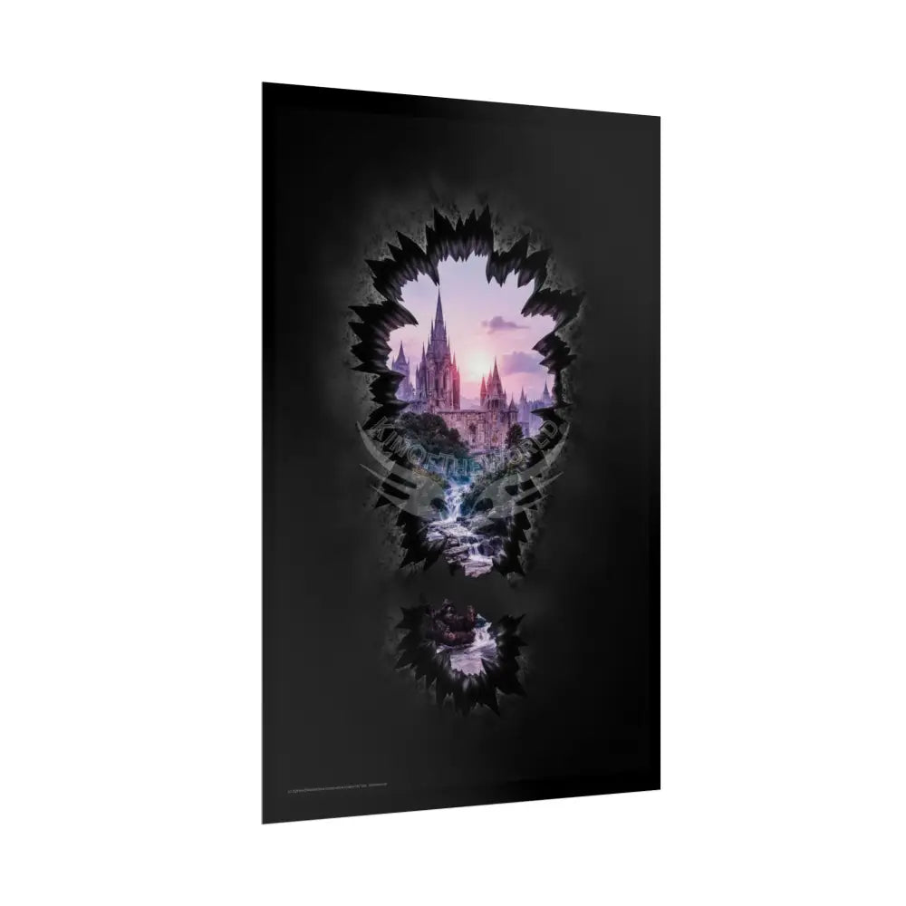 3D Break Out ’!’ Exclamation Point Window to Fantasy Goth Landscape Poster — Colorful Rolled Art Print Poster