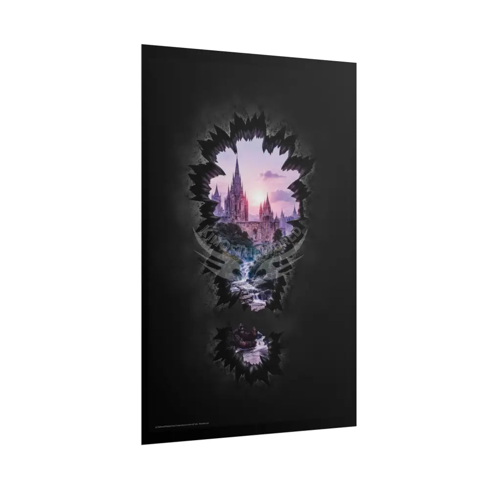 3D Break Out ’!’ Exclamation Point Window to Fantasy Goth Landscape Poster — Colorful Rolled Art Print Poster