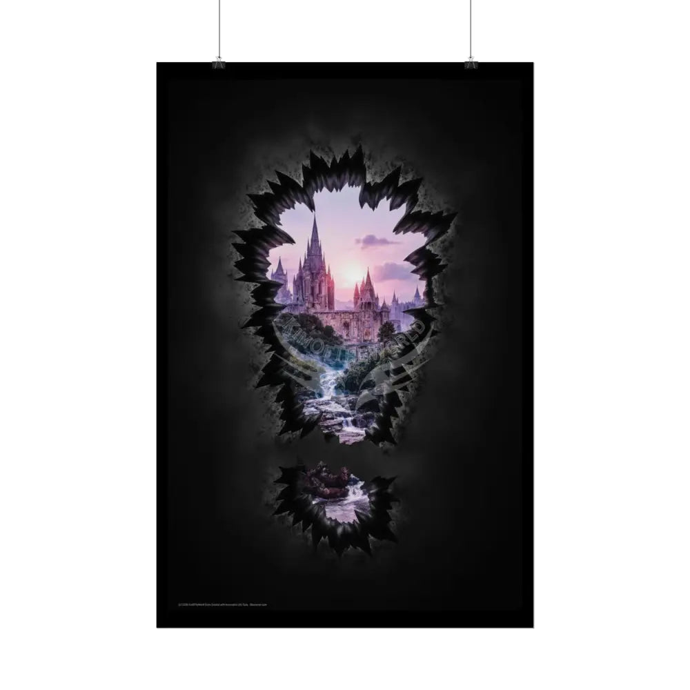 3D Break Out ’!’ Exclamation Point Window to Fantasy Goth Landscape Poster — Colorful Rolled Art Print Poster