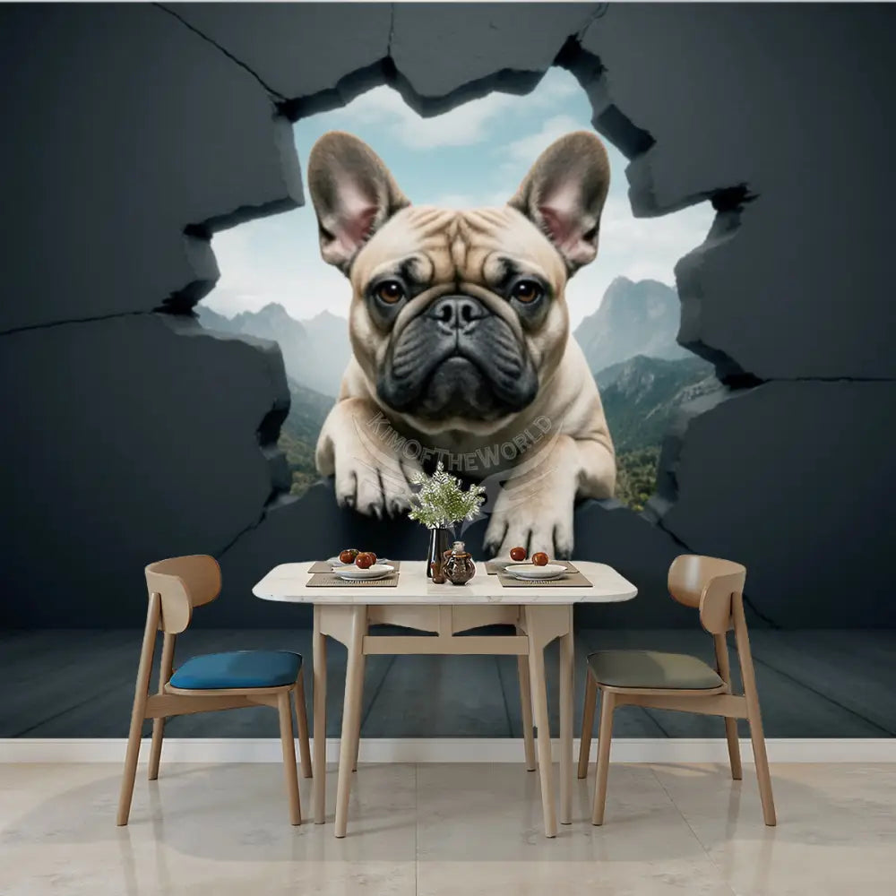 3D Breakout Empowered Frenchie Unpasted Mural Wallpaper 144’’x100’’ - 144’’x100’’ - Wall Coverings