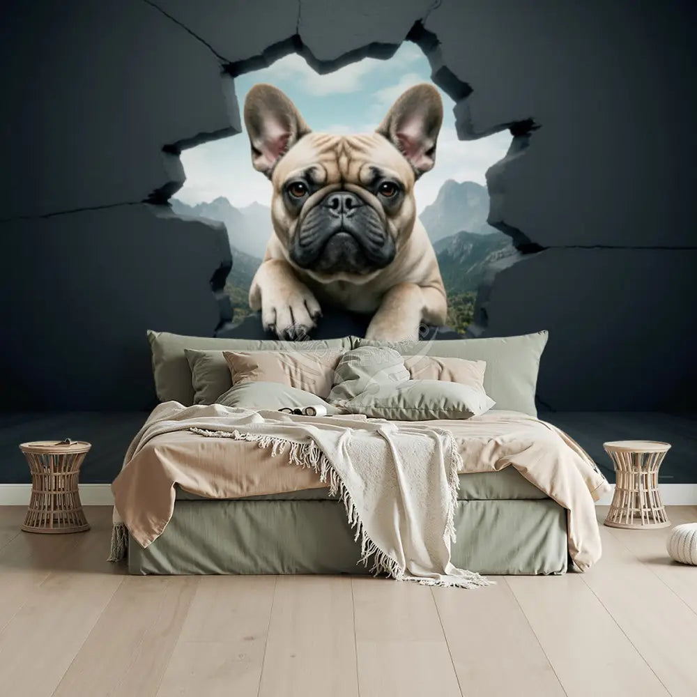 3D Breakout Empowered Frenchie Unpasted Mural Wallpaper 144’’x100’’ - 144’’x100’’ - Wall Coverings