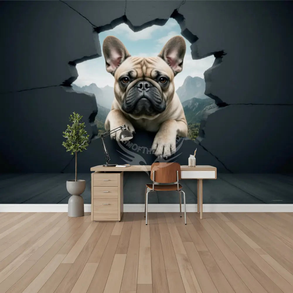 3D Breakout Empowered Frenchie Unpasted Mural Wallpaper 144’’x100’’ - 144’’x100’’ - Wall Coverings