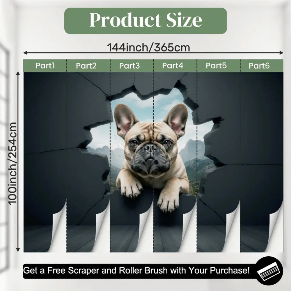 3D Breakout Empowered Frenchie Unpasted Mural Wallpaper 144’’x100’’ - 144’’x100’’ - Wall Coverings