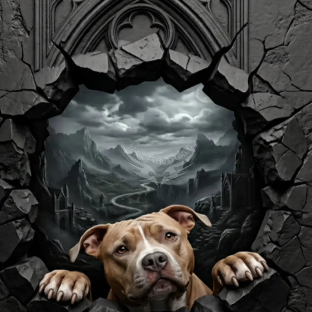 3D Breakout Window Wall Pit Bull Dog Unpasted Mural Wallpaper 144’’x100’’ - 144’’x100’’ - Wall Coverings