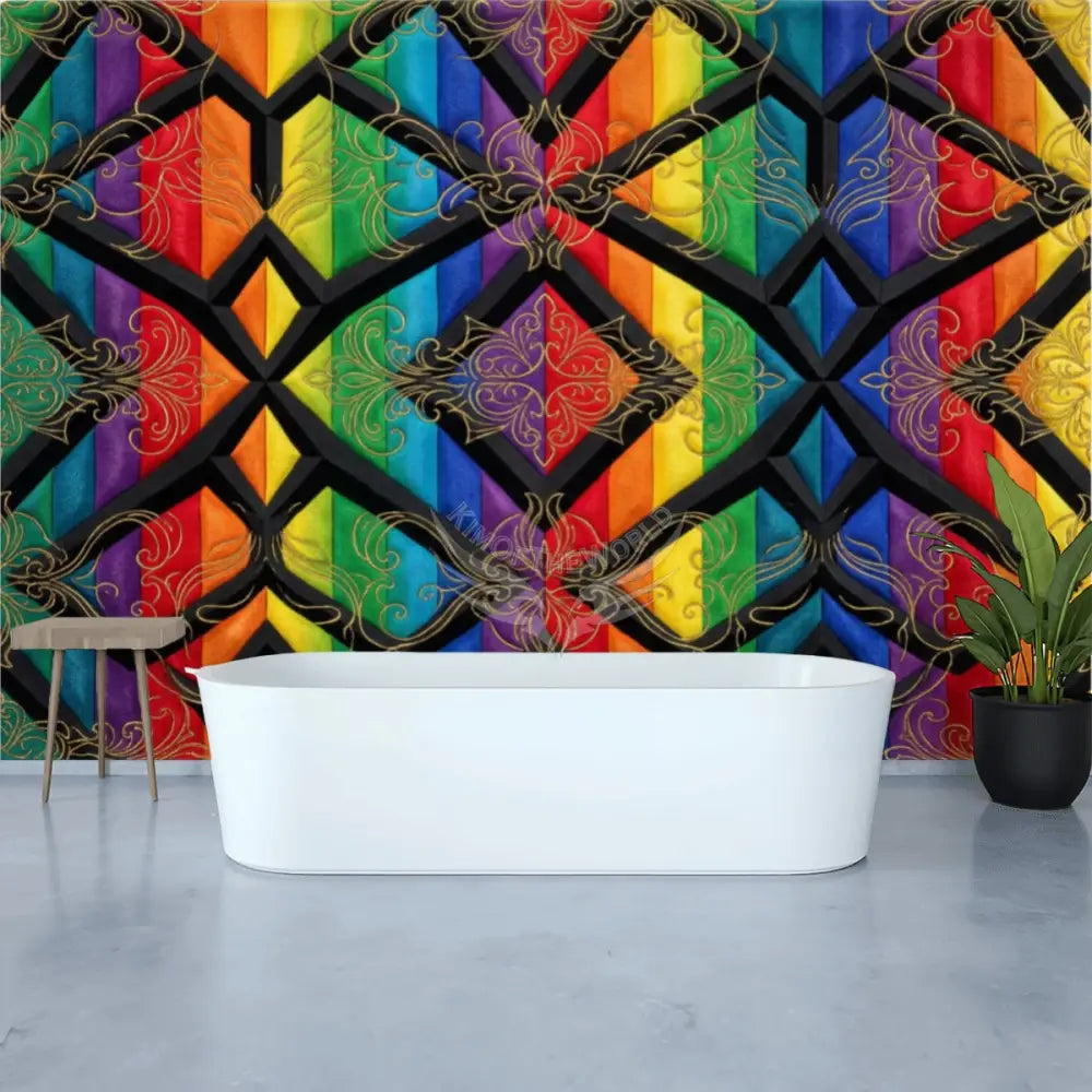 3D Bright Rainbow Layered Satin Unpasted Mural Wallpaper 144’’x100’’ - 144’’x100’’ - Wall Coverings