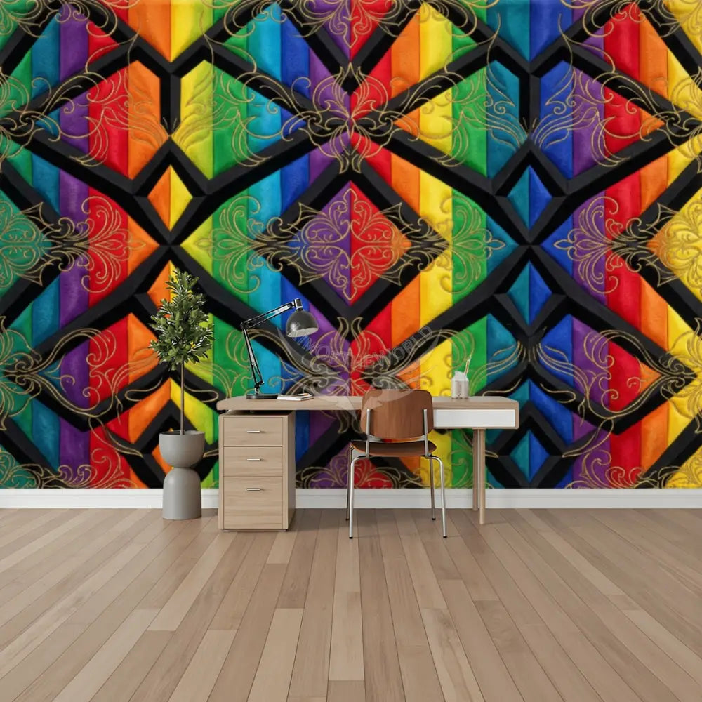 3D Bright Rainbow Layered Satin Unpasted Mural Wallpaper 144’’x100’’ - 144’’x100’’ - Wall Coverings