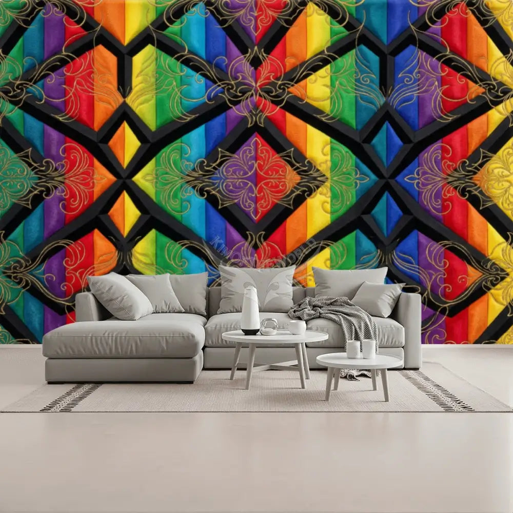 3D Bright Rainbow Layered Satin Unpasted Mural Wallpaper 144’’x100’’ - 144’’x100’’ - Wall Coverings