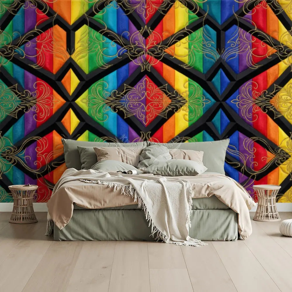 3D Bright Rainbow Layered Satin Unpasted Mural Wallpaper 144’’x100’’ - 144’’x100’’ - Wall Coverings