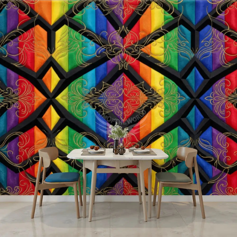 3D Bright Rainbow Layered Satin Unpasted Mural Wallpaper 144’’x100’’ - 144’’x100’’ - Wall Coverings