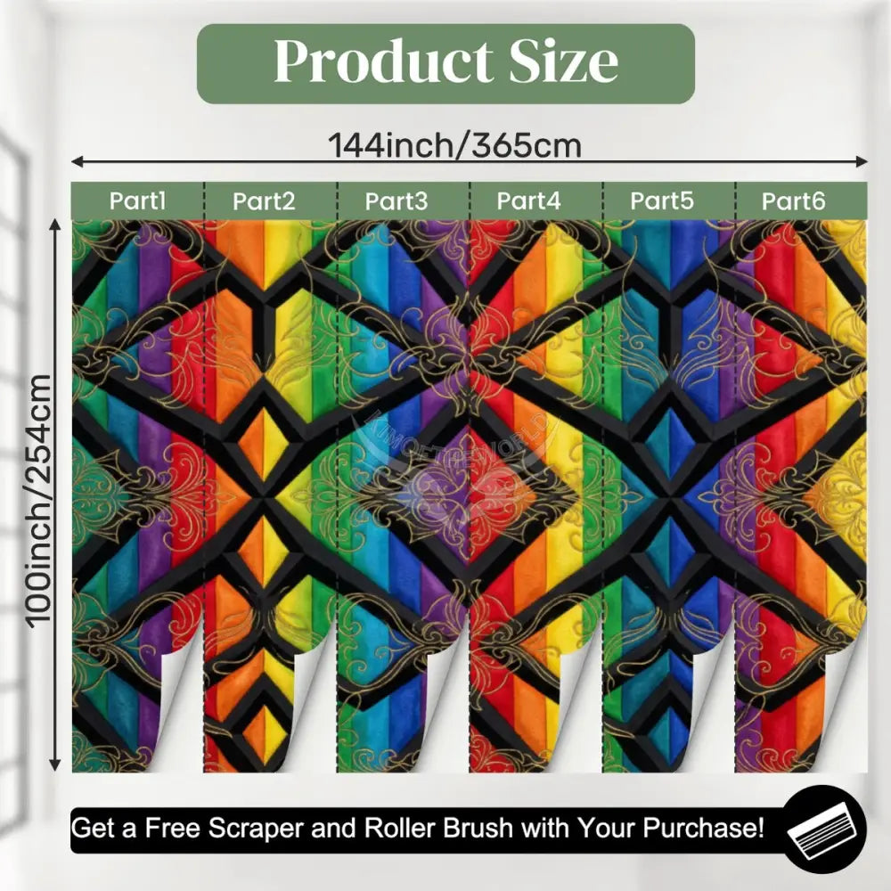 3D Bright Rainbow Layered Satin Unpasted Mural Wallpaper 144’’x100’’ - 144’’x100’’ - Wall Coverings