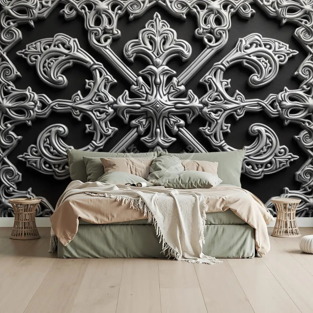 3D Bulky Chrome Design Unpasted Mural Wallpaper 144’’x100’’ 144’’x100’’ Wall Coverings