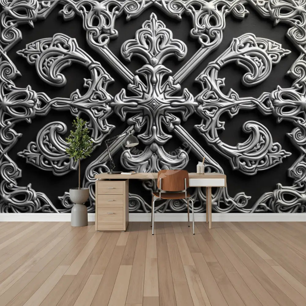 3D Bulky Chrome Design Unpasted Mural Wallpaper 144’’x100’’ 144’’x100’’ Wall Coverings