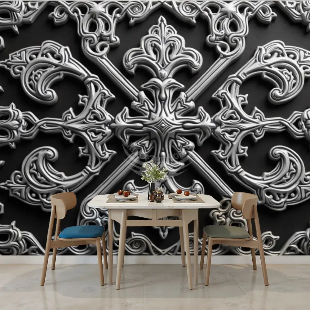 3D Bulky Chrome Design Unpasted Mural Wallpaper 144’’x100’’ 144’’x100’’ Wall Coverings