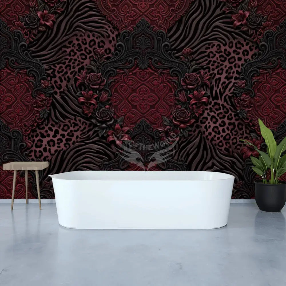 3D Burgundy Animal Print Unpasted Mural Wallpaper 144’’x100’’ 144’’x100’’ Wall Coverings