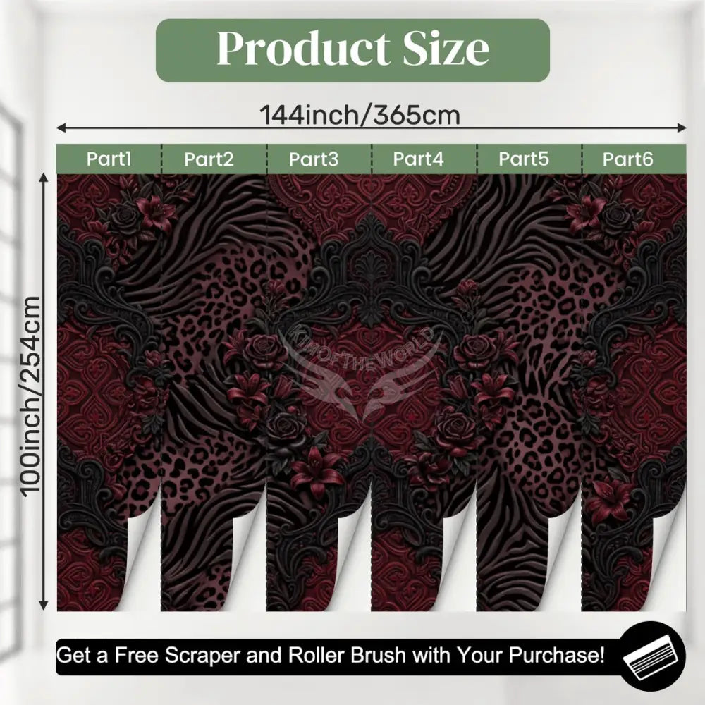 3D Burgundy Animal Print Unpasted Mural Wallpaper 144’’x100’’ 144’’x100’’ Wall Coverings