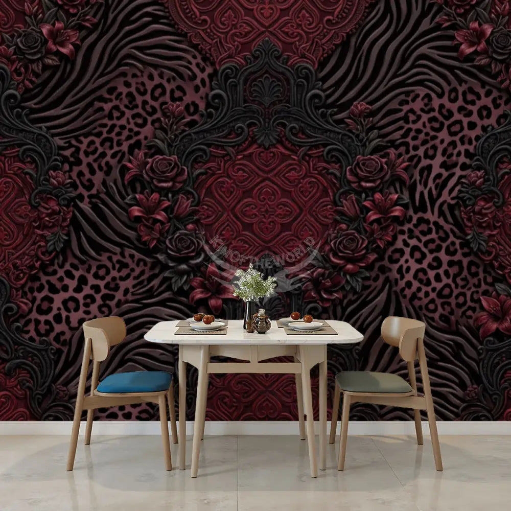 3D Burgundy Animal Print Unpasted Mural Wallpaper 144’’x100’’ 144’’x100’’ Wall Coverings