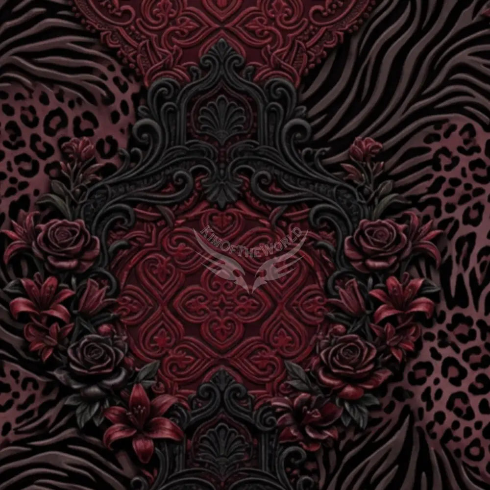 3D Burgundy Animal Print Unpasted Mural Wallpaper 144’’x100’’ 144’’x100’’ Wall Coverings