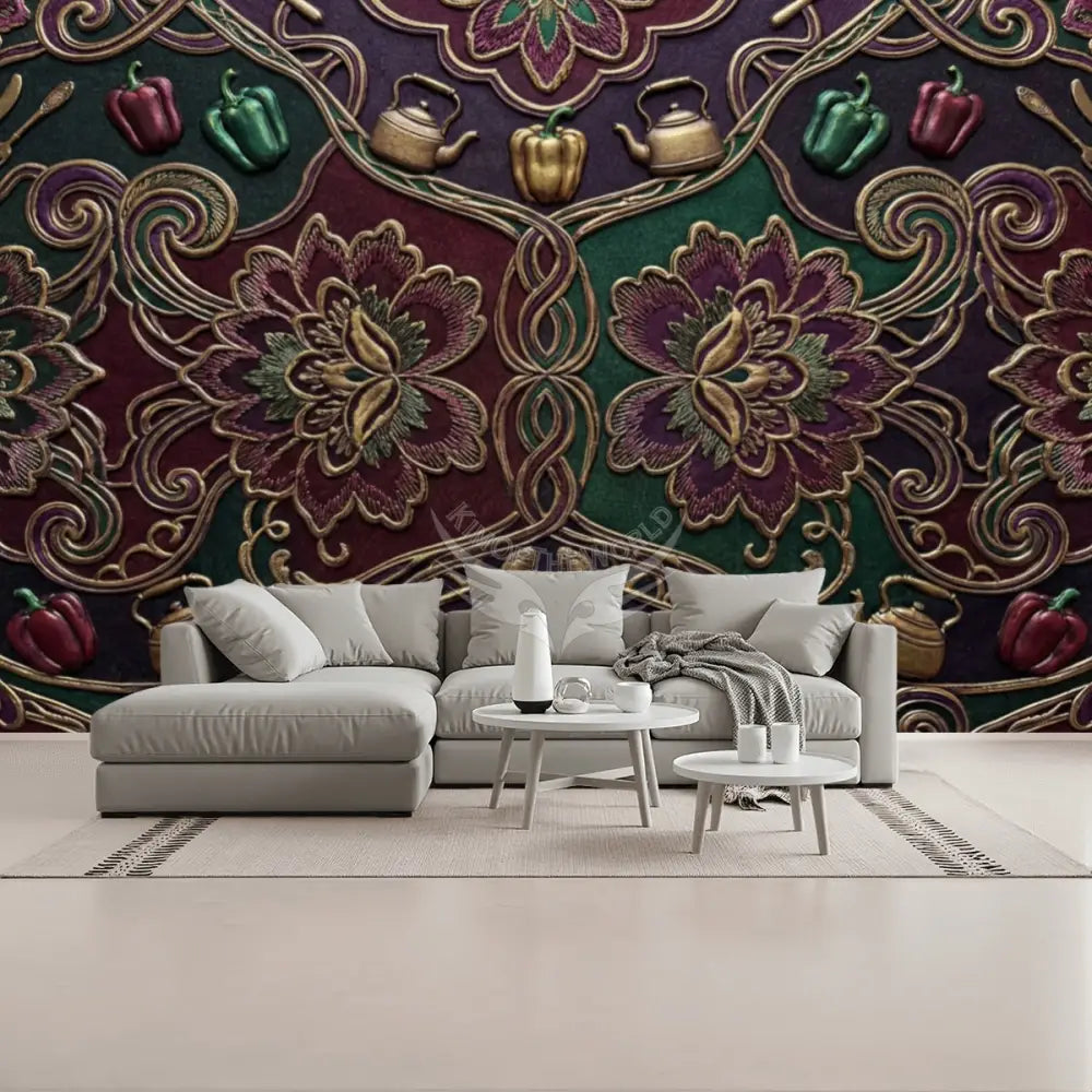 3D Burgundy Purple Peppers Unpasted Mural Wallpaper 144’’x100’’ 144’’x100’’ Wall Coverings