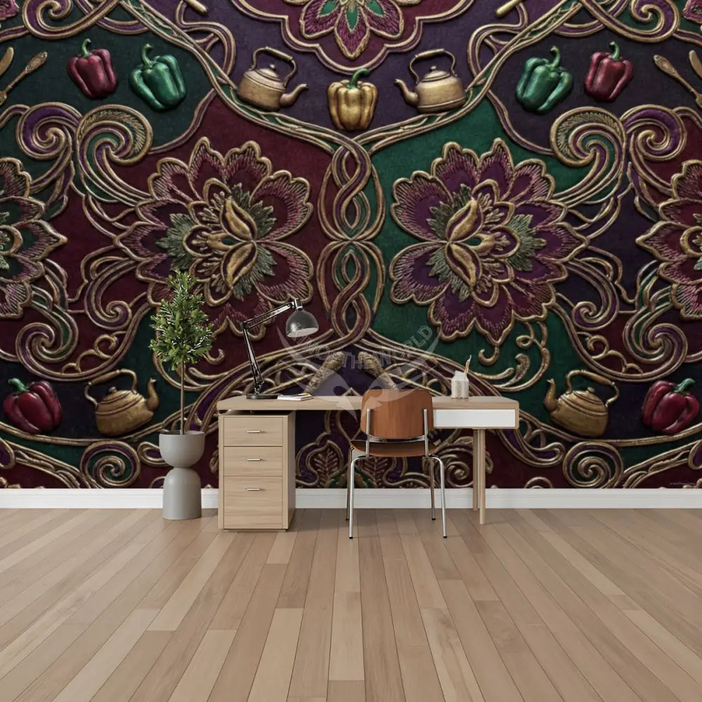 3D Burgundy Purple Peppers Unpasted Mural Wallpaper 144’’x100’’ 144’’x100’’ Wall Coverings