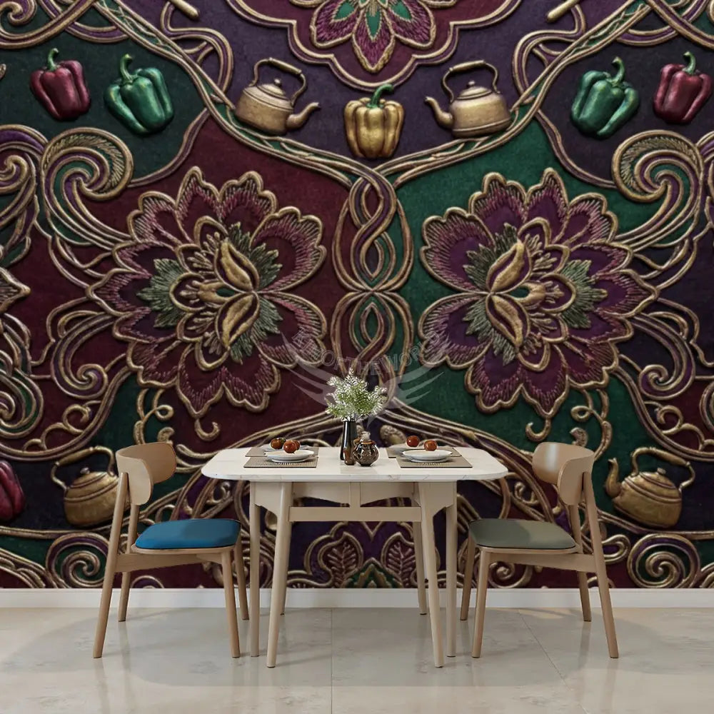 3D Burgundy Purple Peppers Unpasted Mural Wallpaper 144’’x100’’ 144’’x100’’ Wall Coverings