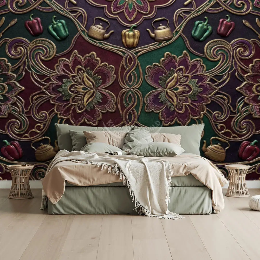 3D Burgundy Purple Peppers Unpasted Mural Wallpaper 144’’x100’’ 144’’x100’’ Wall Coverings