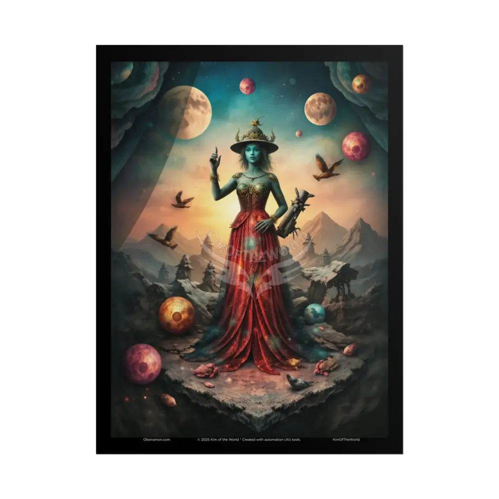 3D Celestial Gothic Forest Fantasy Witch Mystery Mashup Floral Art Poster — Surreal Blender Sculpture Print 18″ x 24″