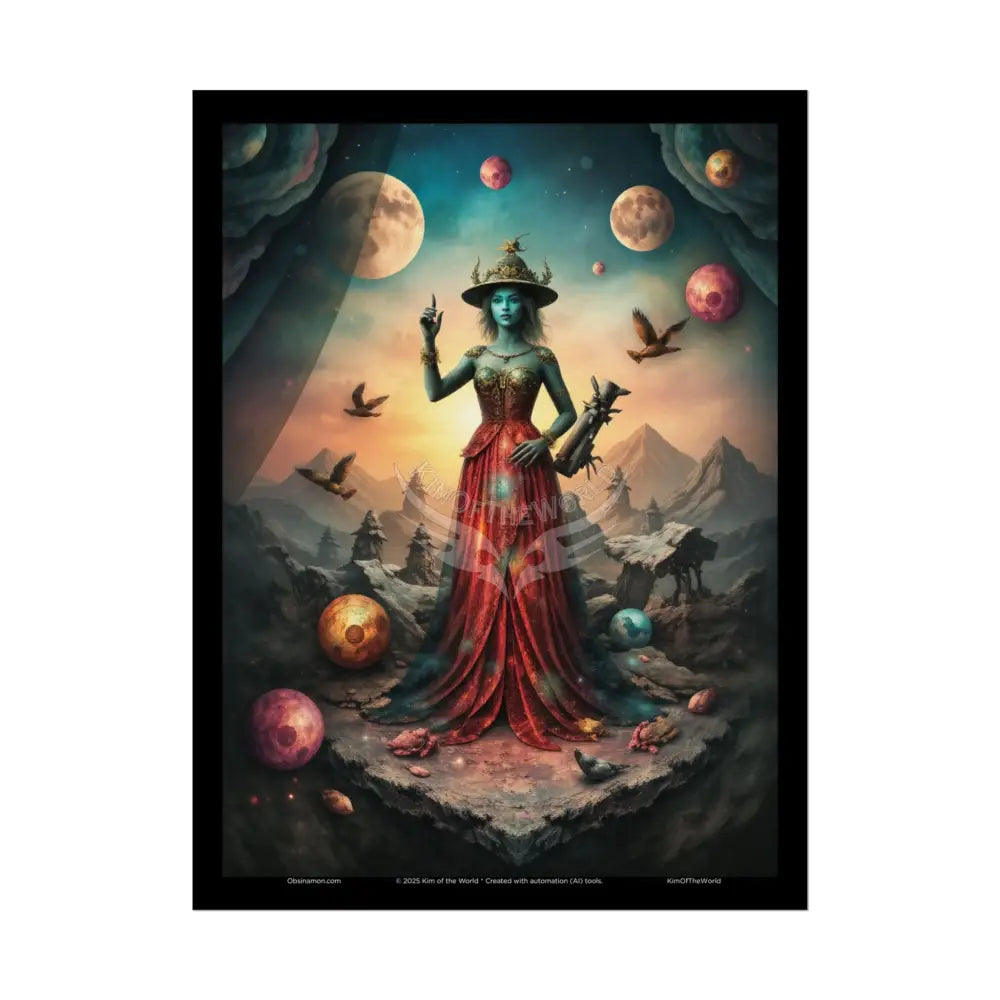 3D Celestial Gothic Forest Fantasy Witch Mystery Mashup Floral Art Poster — Surreal Blender Sculpture Print 18″ x 24″