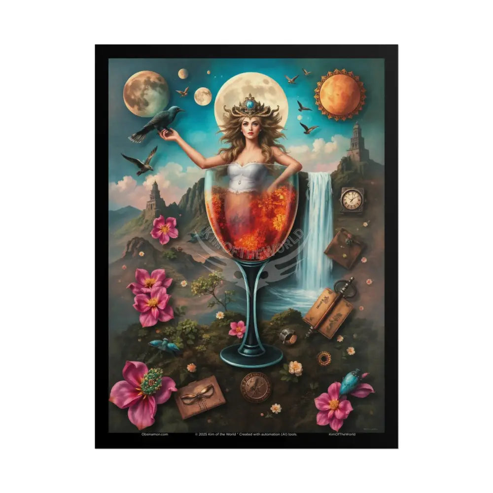 3D Celestial Gothic Magic Cocktail Girl Mashup Floral Art Poster — Surreal Blender Sculpture Print 18″ x 24″ (Vertical)