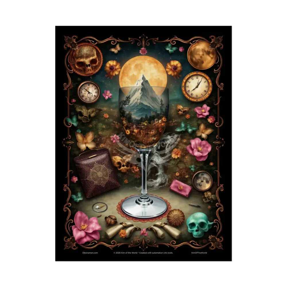 3D Celestial Gothic Magic Cocktail Girl Mashup Floral Art Poster — Surreal Blender Sculpture Print 18″ x 24″ (Vertical)
