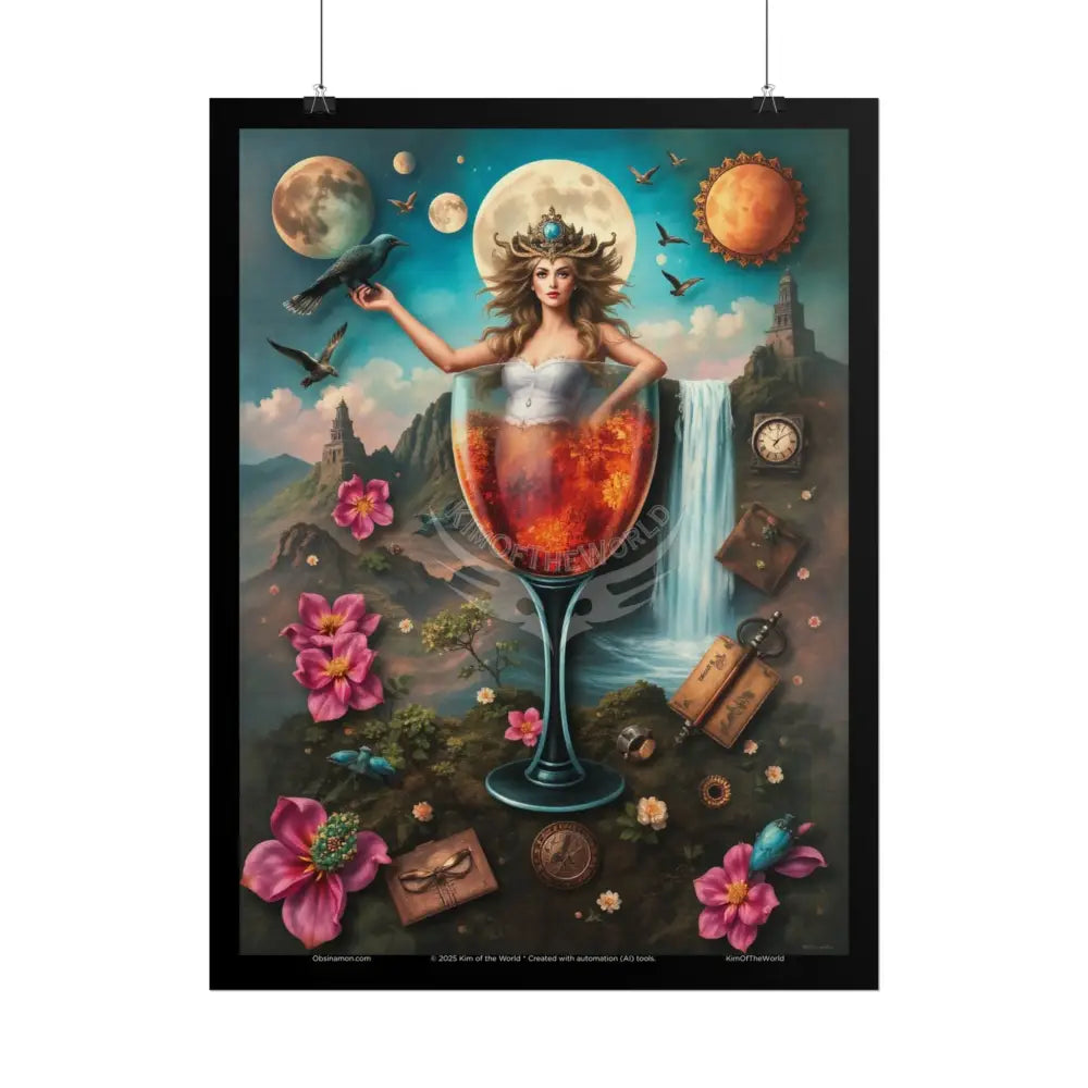 3D Celestial Gothic Magic Cocktail Girl Mashup Floral Art Poster — Surreal Blender Sculpture Print Poster