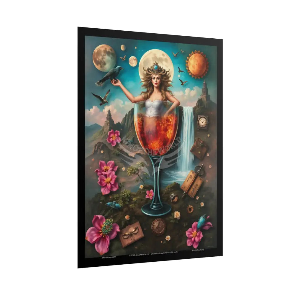 3D Celestial Gothic Magic Cocktail Girl Mashup Floral Art Poster — Surreal Blender Sculpture Print Poster