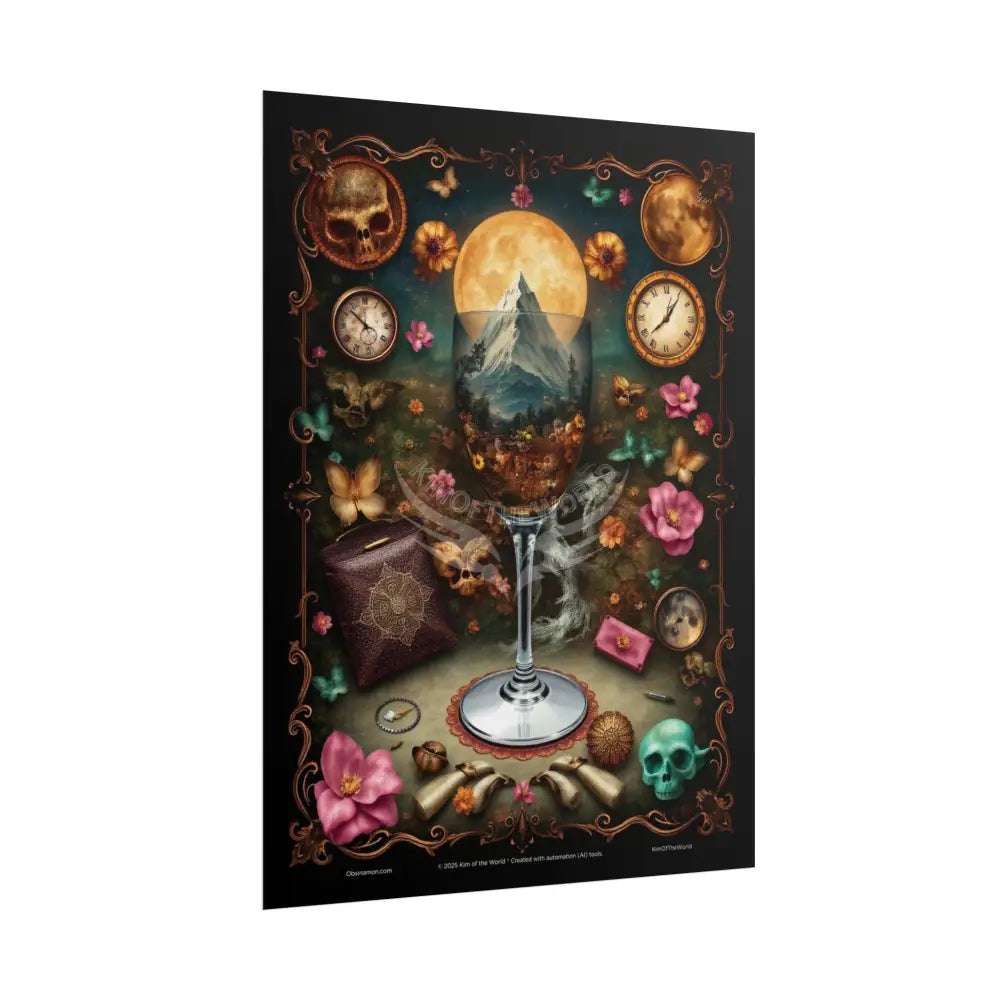 3D Celestial Gothic Magic Cocktail Girl Mashup Floral Art Poster — Surreal Blender Sculpture Print Poster
