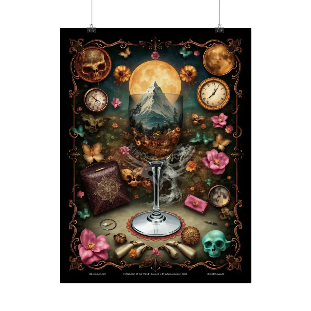 3D Celestial Gothic Magic Cocktail Girl Mashup Floral Art Poster — Surreal Blender Sculpture Print Poster