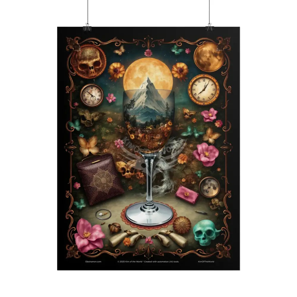 3D Celestial Gothic Magic Cocktail Girl Mashup Floral Art Poster — Surreal Blender Sculpture Print Poster