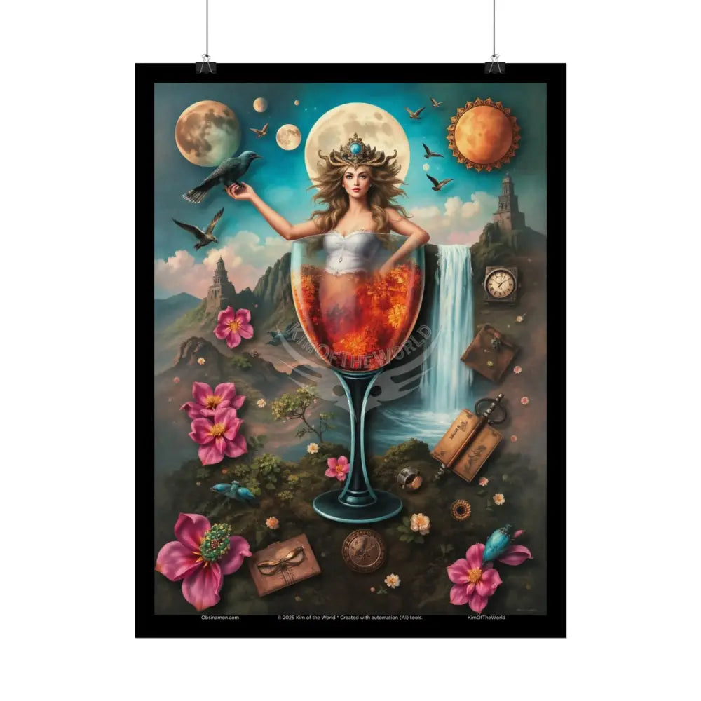 3D Celestial Gothic Magic Cocktail Girl Mashup Floral Art Poster — Surreal Blender Sculpture Print Poster