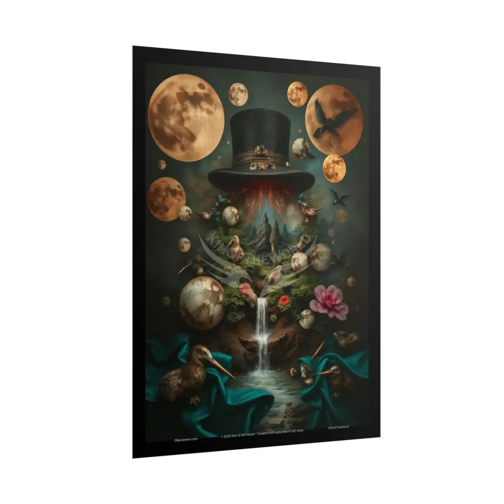 3D Celestial Gothic Mysterious Mashup Floral Art Poster — Surreal Blender Sculpture Print Poster